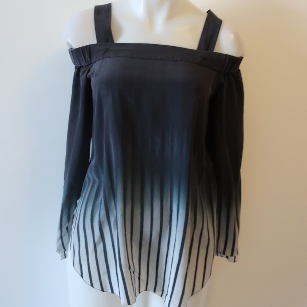GO BY GOSILK BLACK GREY OFF SHOULDER TOP XS *